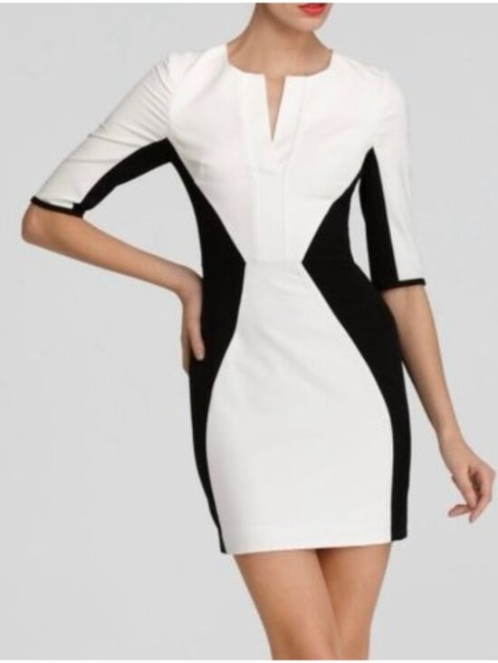 Black Halo Dresses & Skirts - Black Halo Colorblock Sheath Dress White Black Career Cocktail Size 2